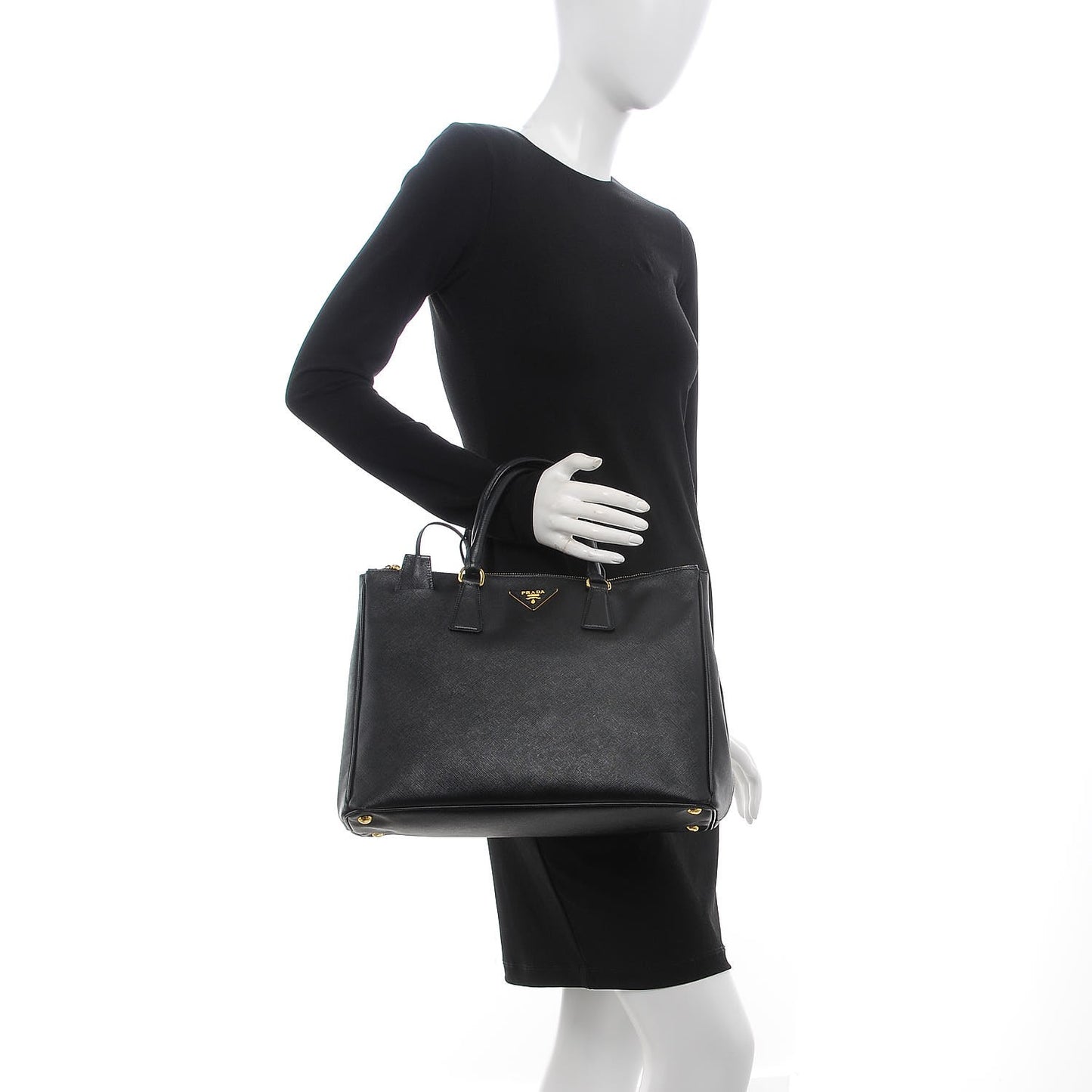 Saffiano Large Galleria Double Zip Tote Black
