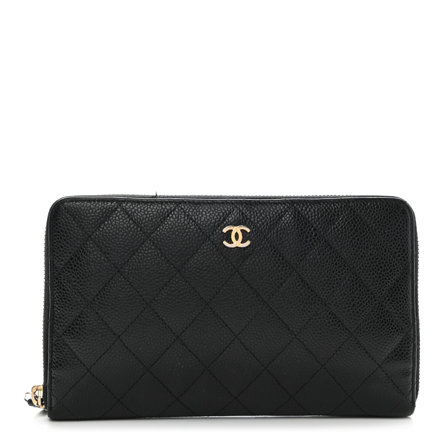 Caviar Quilted Large Zip Around Organizer Wallet Black