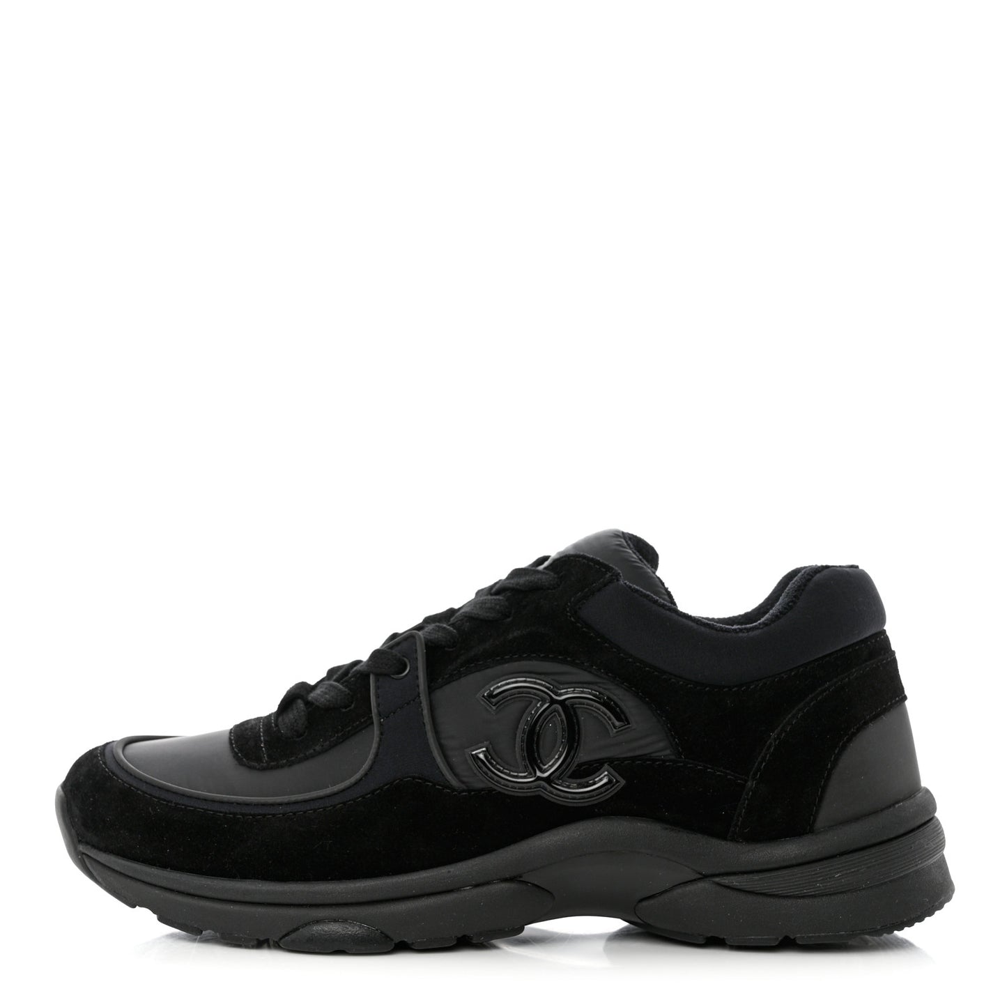 Mixed Fibers Calfskin Suede CC Sneakers 40.5 Black