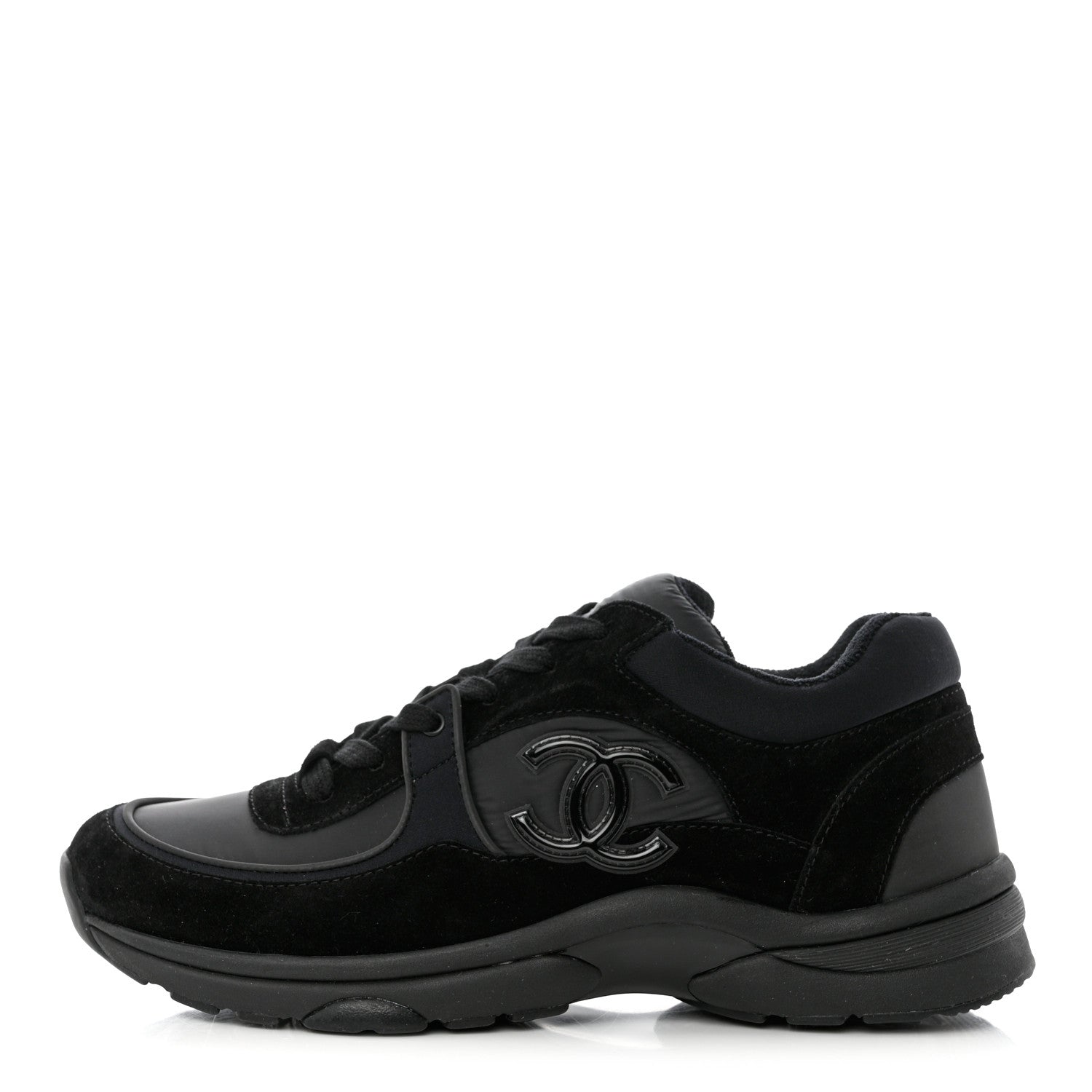 Chanel Mixed Fibers Calfskin Suede CC Sneakers 40.5 Black 1 of 9