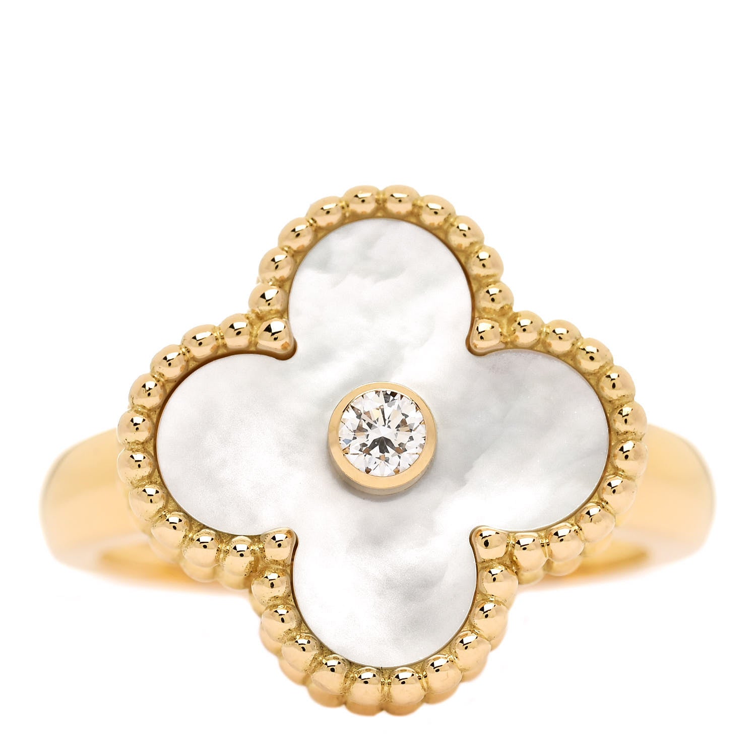 Van Cleef & Arpels 18K Yellow Gold Diamond Mother of Pearl Vintage Alhambra Ring 50 5.25 1 of 6