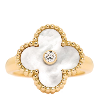 Van Cleef & Arpels 18K Yellow Gold Diamond Mother of Pearl Vintage Alhambra Ring 50 5.25 1 of 6