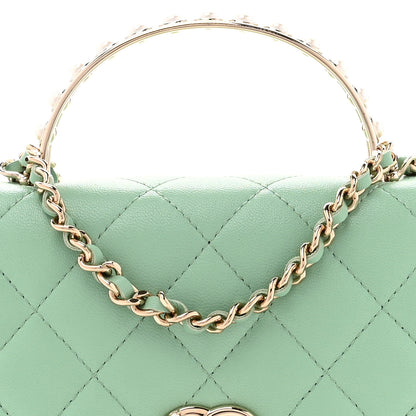 Chanel Lambskin Quilted Pearl Top Handle Wallet On Chain WOC Light Green 9 of 11