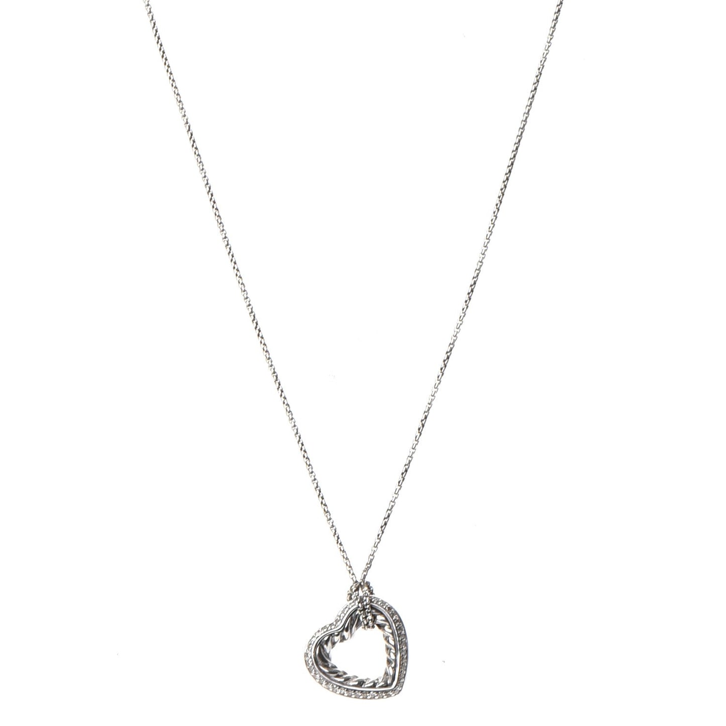 Sterling Silver Diamond Open Heart Cable Necklace