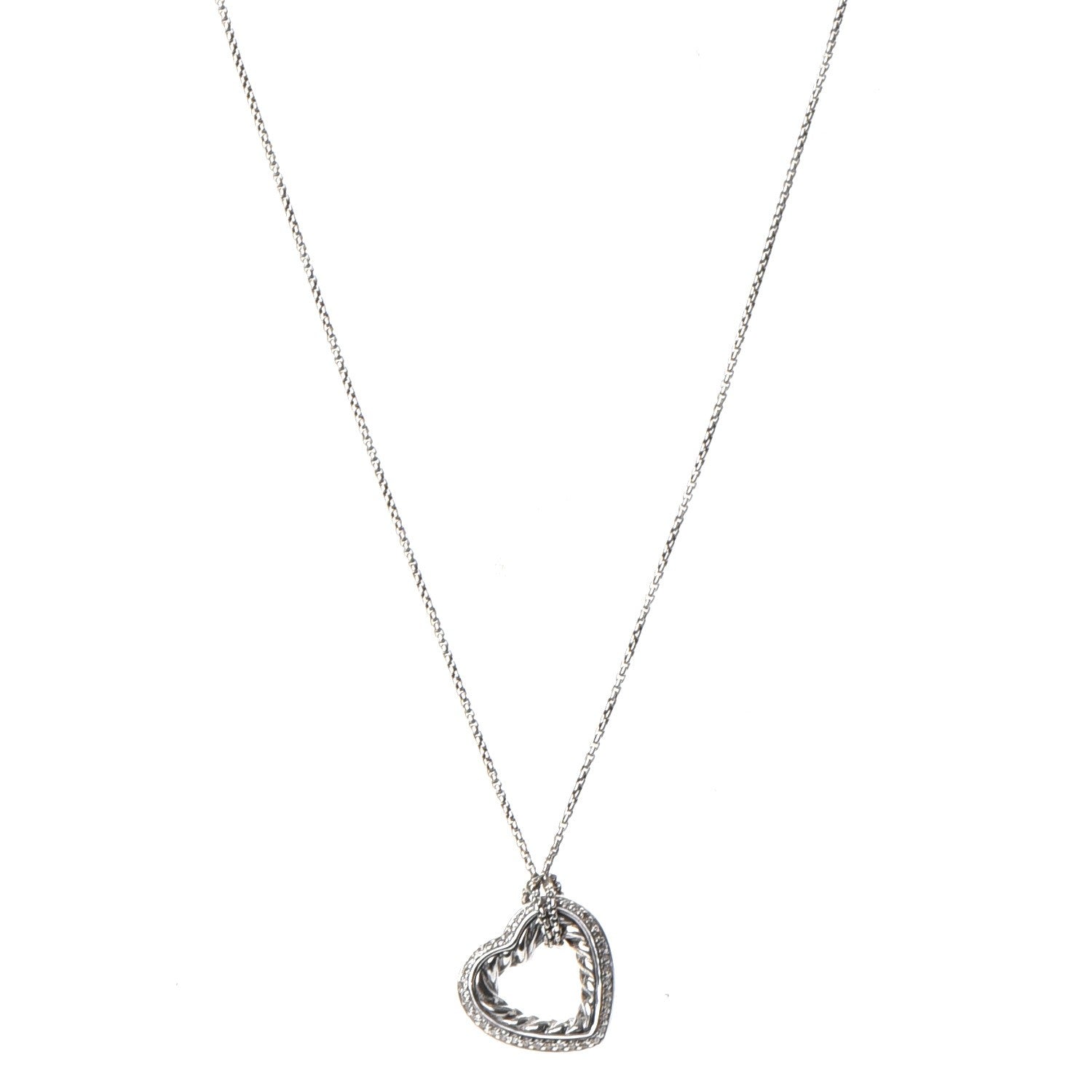 David Yurman Sterling Silver Diamond Open Heart Cable Necklace 1 of 7