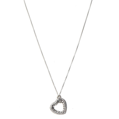David Yurman Sterling Silver Diamond Open Heart Cable Necklace 1 of 7