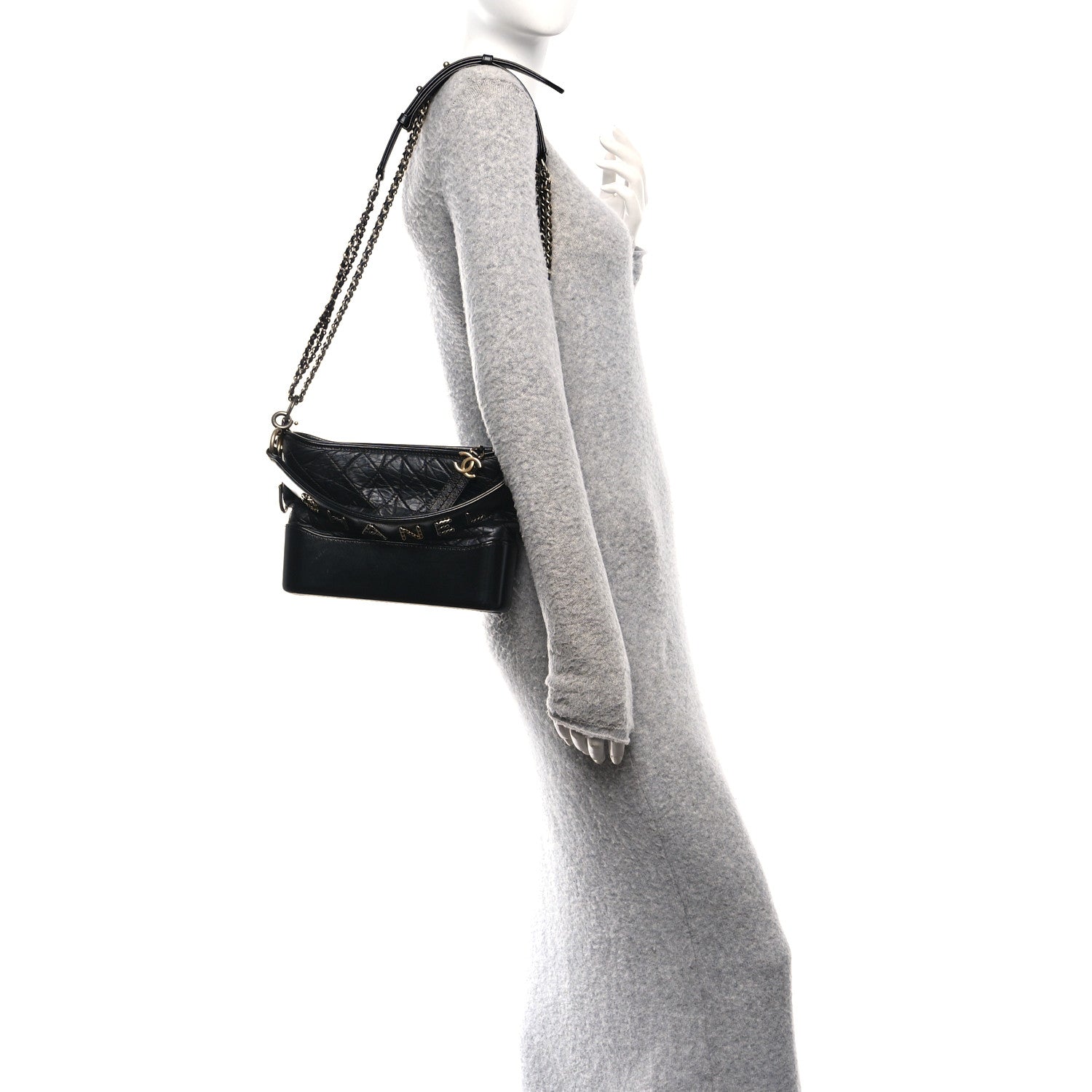 Chanel Aged Smooth Calfskin Quilted Medium Gabrielle Logo Hobo Black 2 of 10