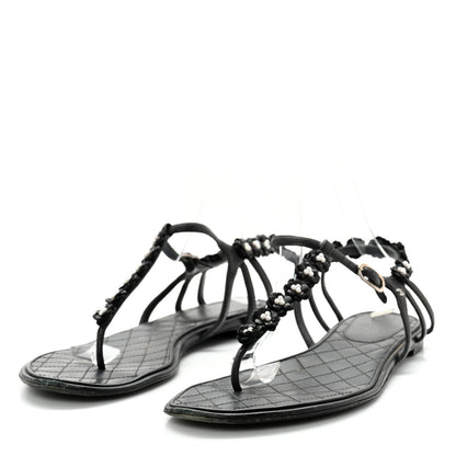 Chanel Lambskin Pearl Camellia Thong Sandals 41.5 Black 5 of 10