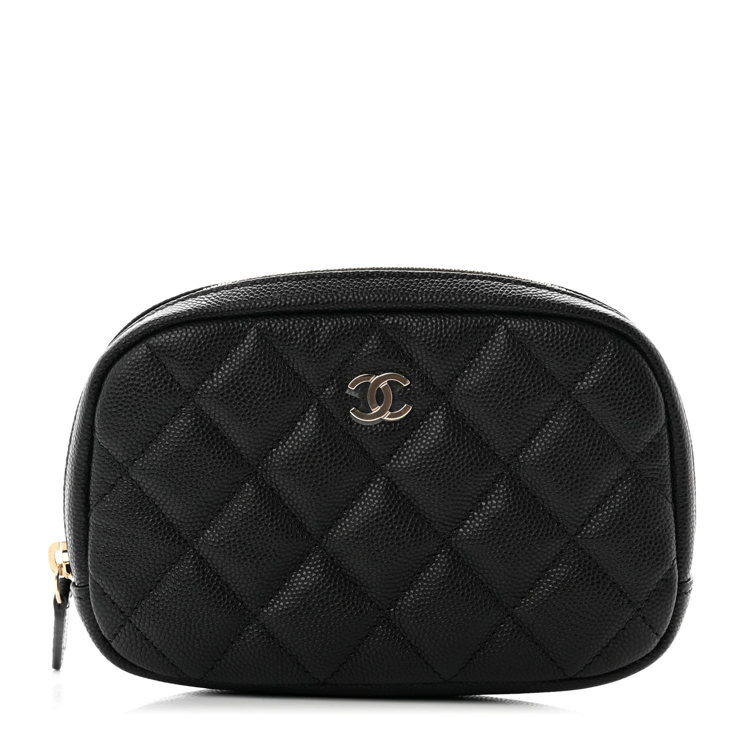 Caviar Quilted Small Curvy Pouch Cosmetic Case Black