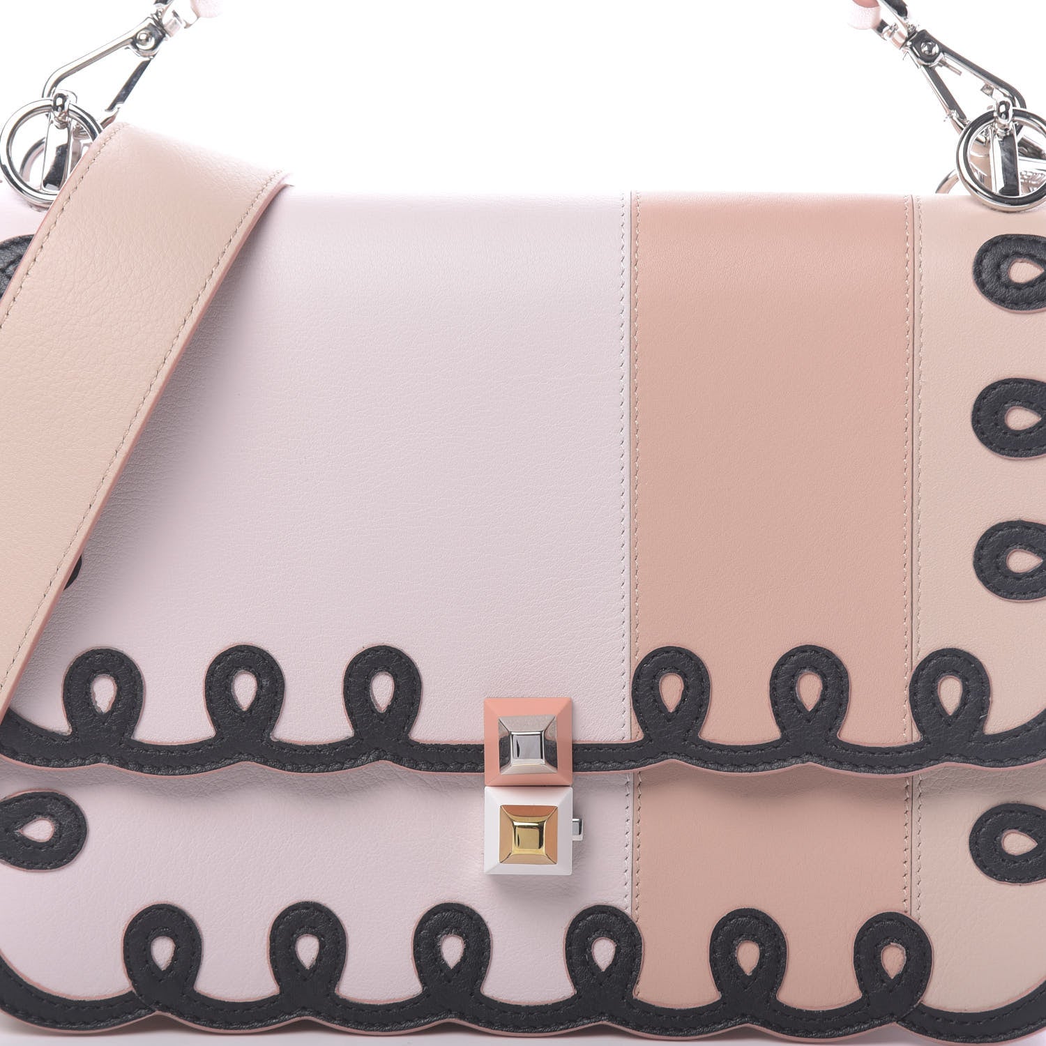 Fendi Vitello Dolce Scalloped Studded Scrollwork Kan I Shoulder Bag Plaster Black 12 of 12