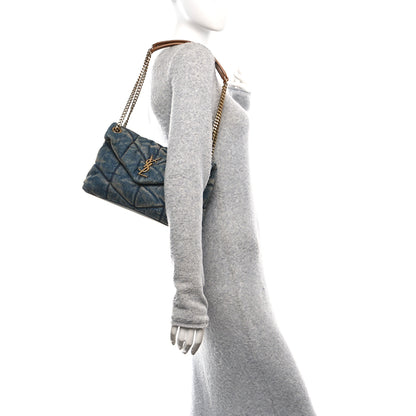 Saint Laurent Denim Quilted Small Loulou Puffer Monogram Chain Satchel Blue Cinnamon 2 of 10