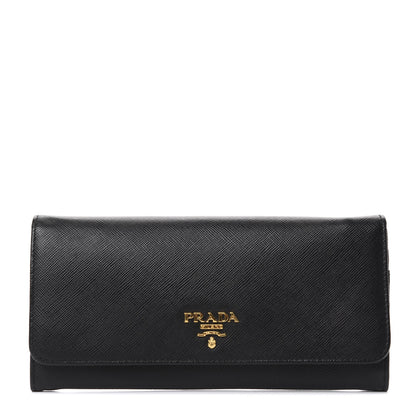 Prada Saffiano Metal Continental Flap Wallet Black 1 of 7