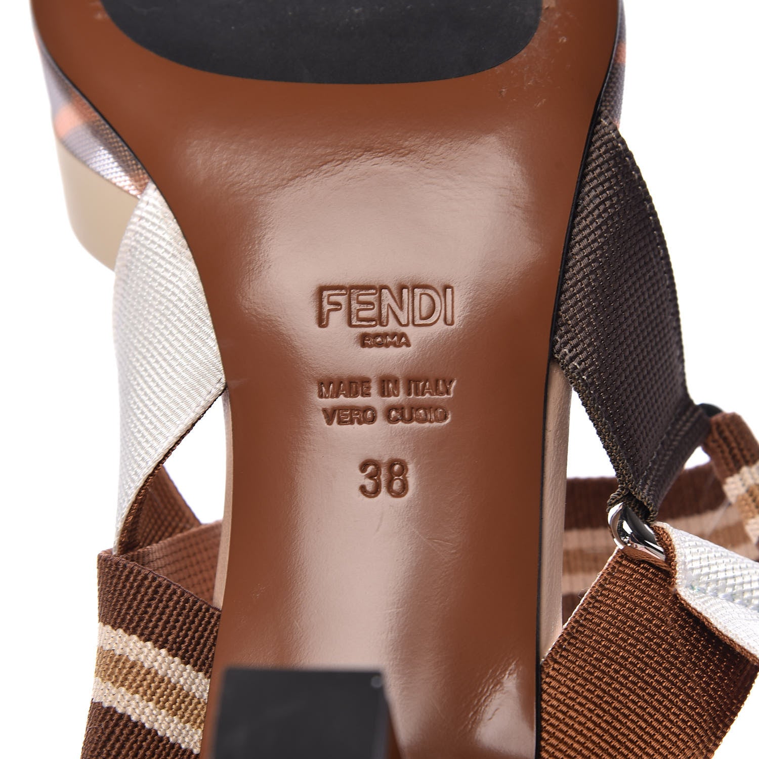 Fendi Technical Mesh FF Colibri 55mm Slingback Pumps 38 Tobacco Moro Camelia Beige Caramello 13 of 28