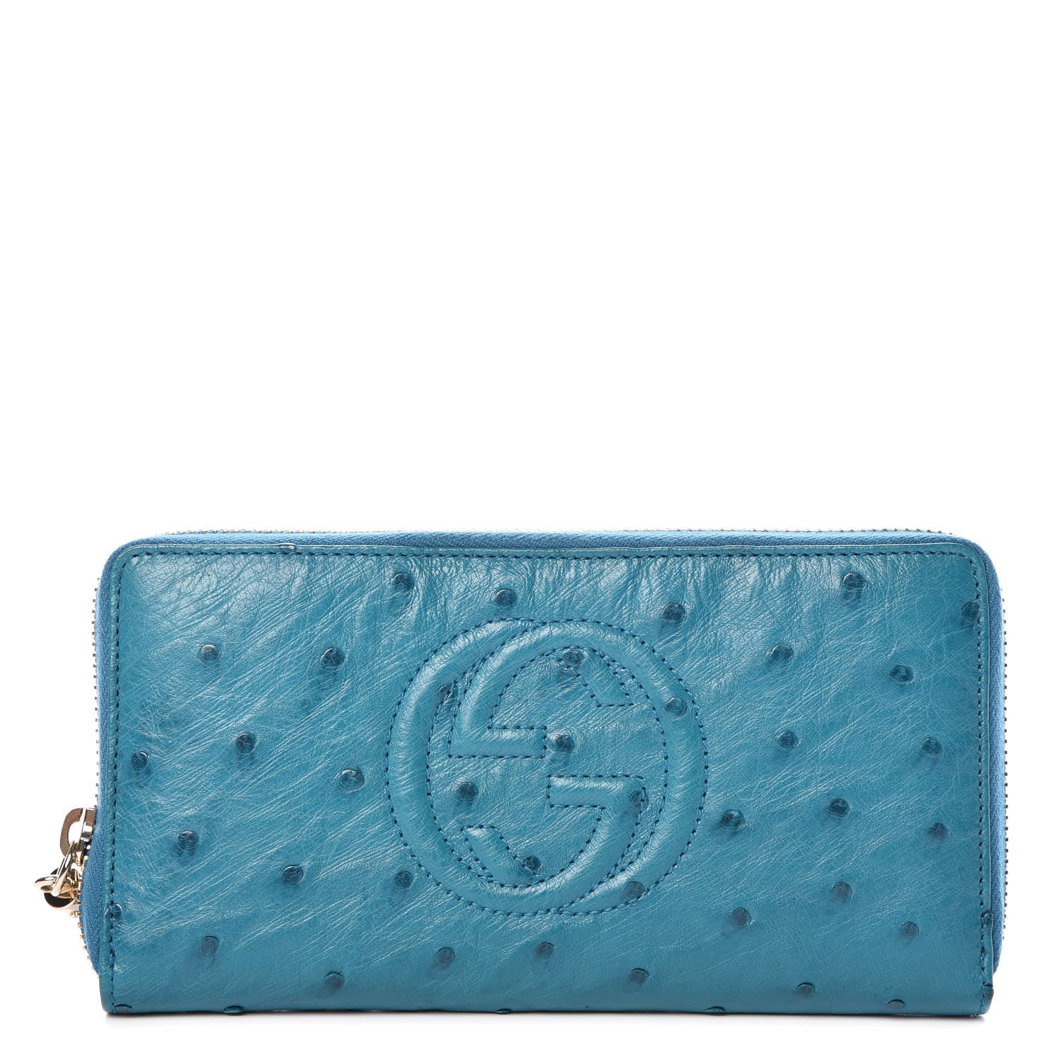 Gucci Ostrich Soho Zip Around Wallet Teal 1 of 7
