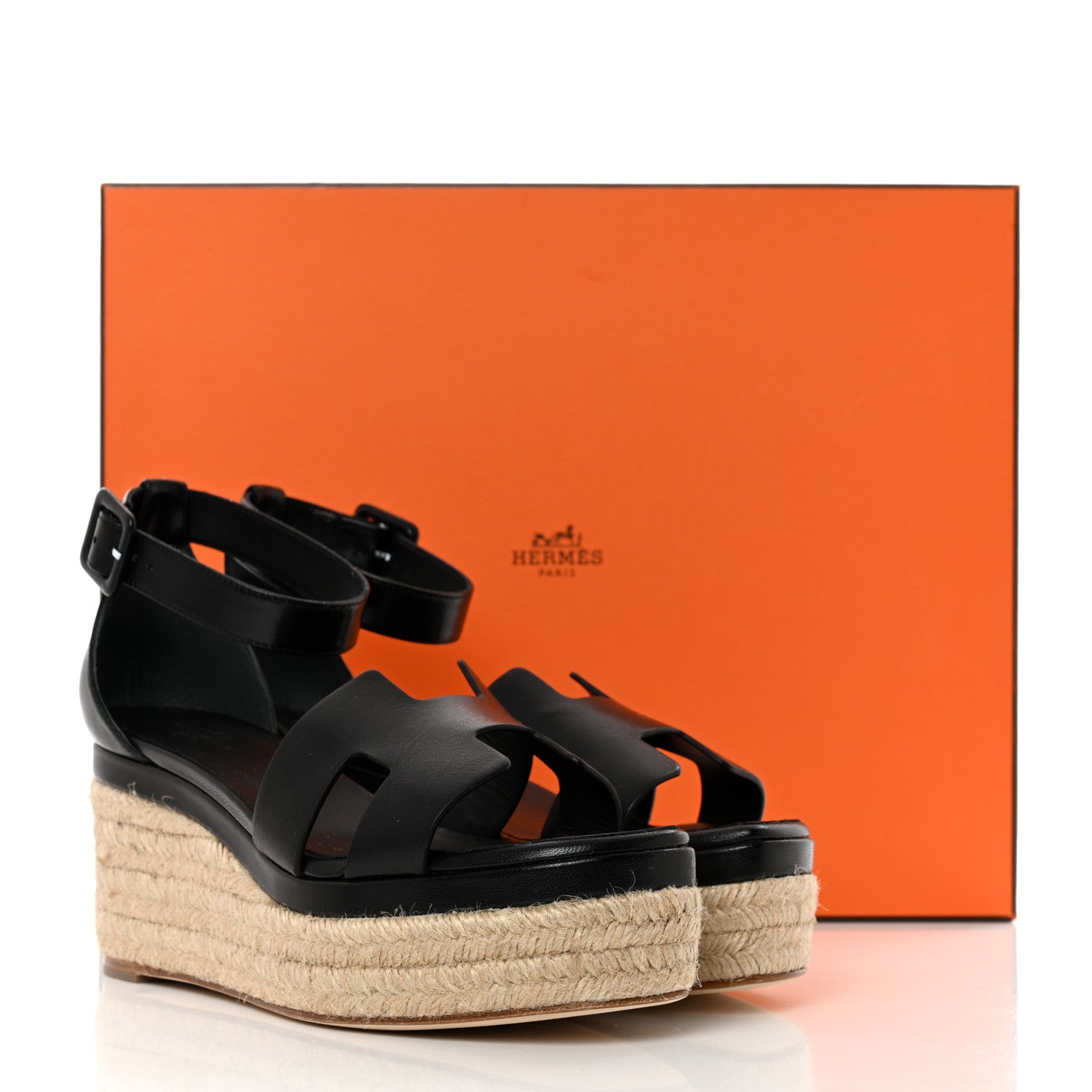 Hermes Goatskin Elda Espadrille Wedge Sandals 39 Black 9 of 9