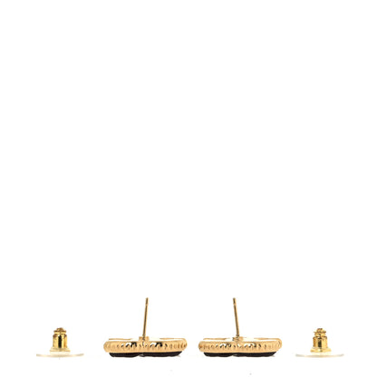 Chanel Metal Enamel CC Earrings Gold Brown 3 of 5