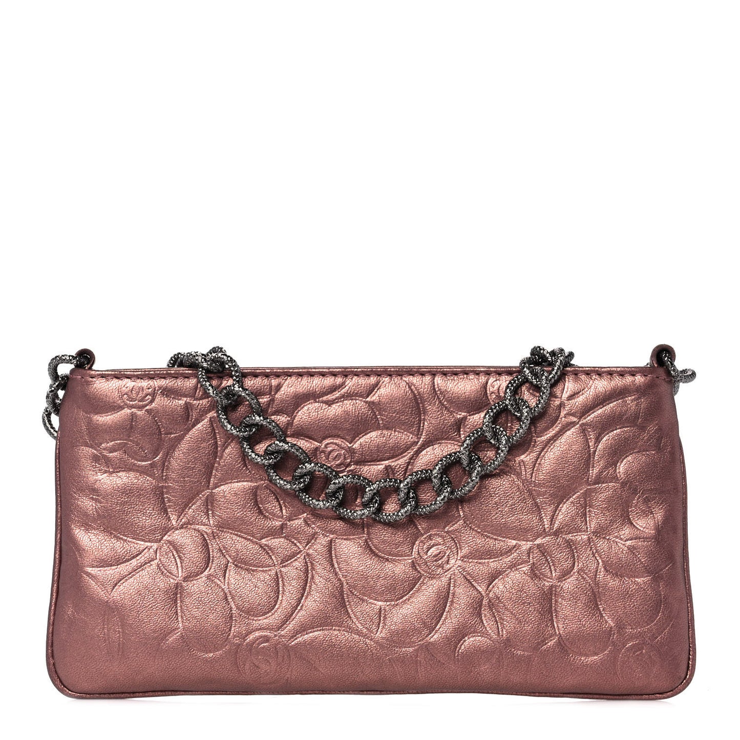 Metallic Lambskin Camellia Chain Pouch Pink