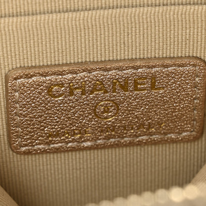 Chanel Metallic Lambskin Quilted Round Clip On Coin Purse Airpods Case Gold 7 of 8