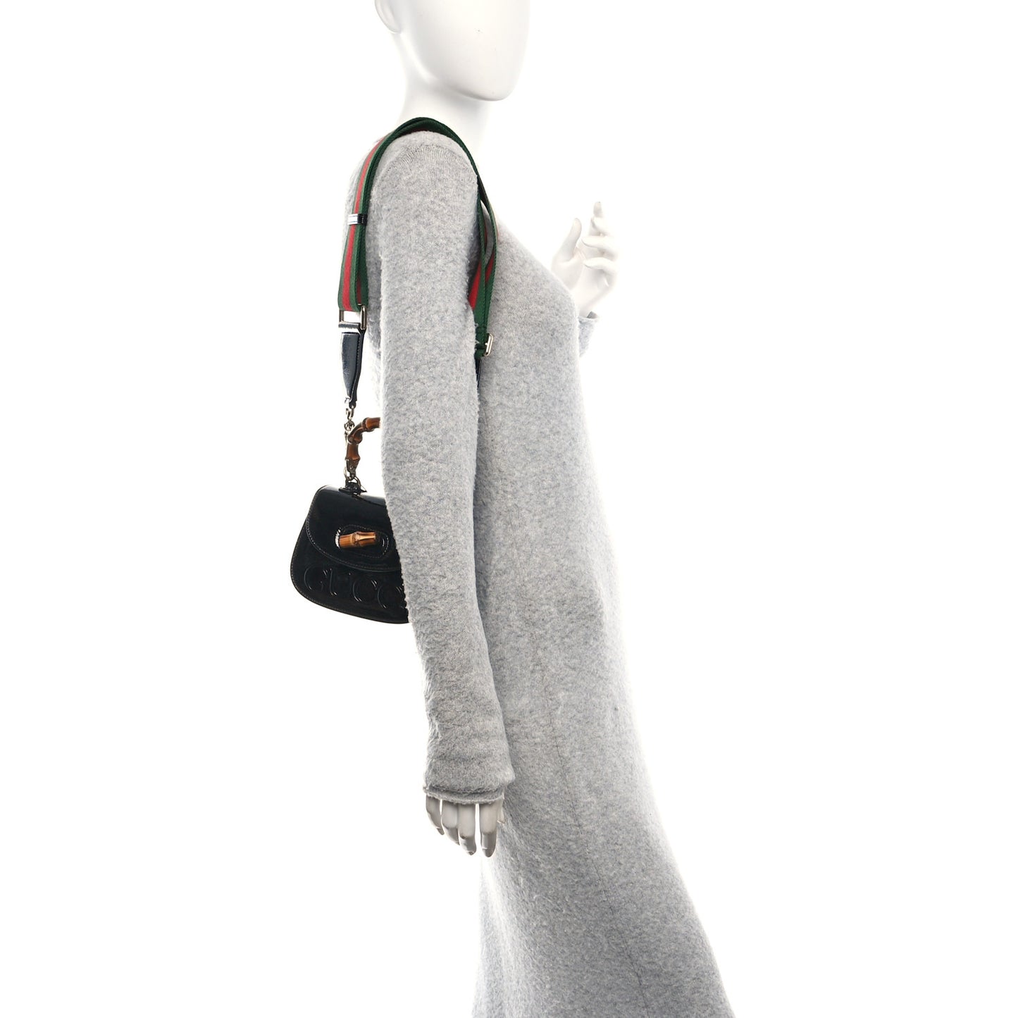 Skipper Calf Web Logo Embossed Mini Bamboo 1947 Top Handle Bag Black