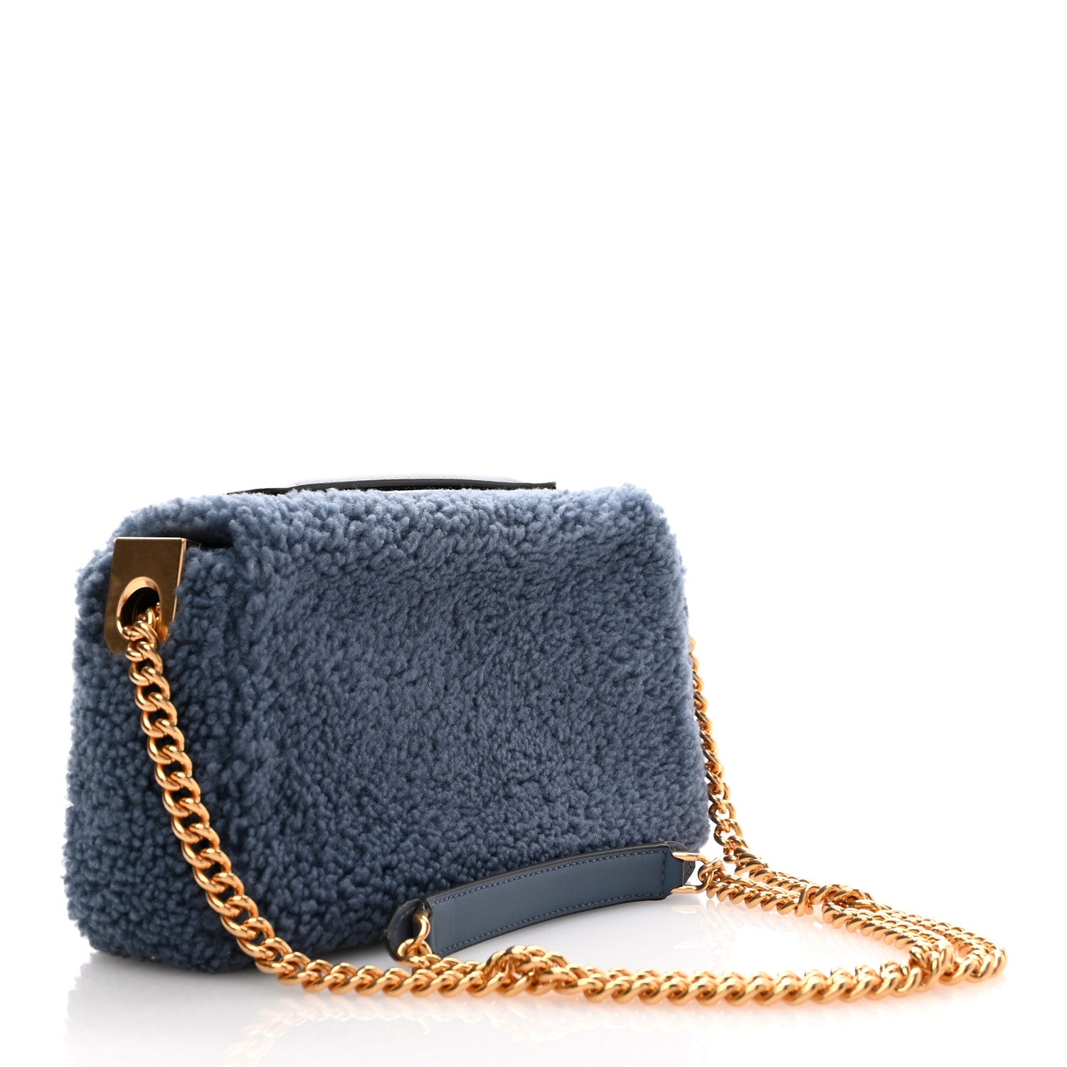 Fendi Shearling FF Midi Chain Baguette Mirto 3 of 10