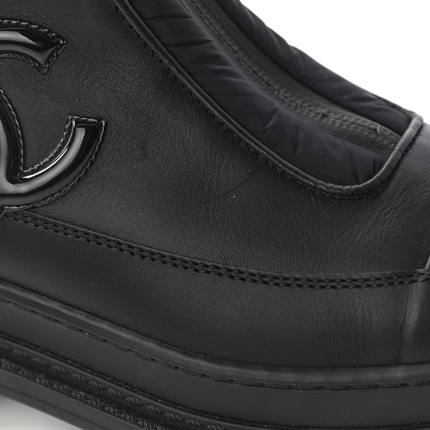Calfskin Nylon CC Ankle Snow Boots 37 Black