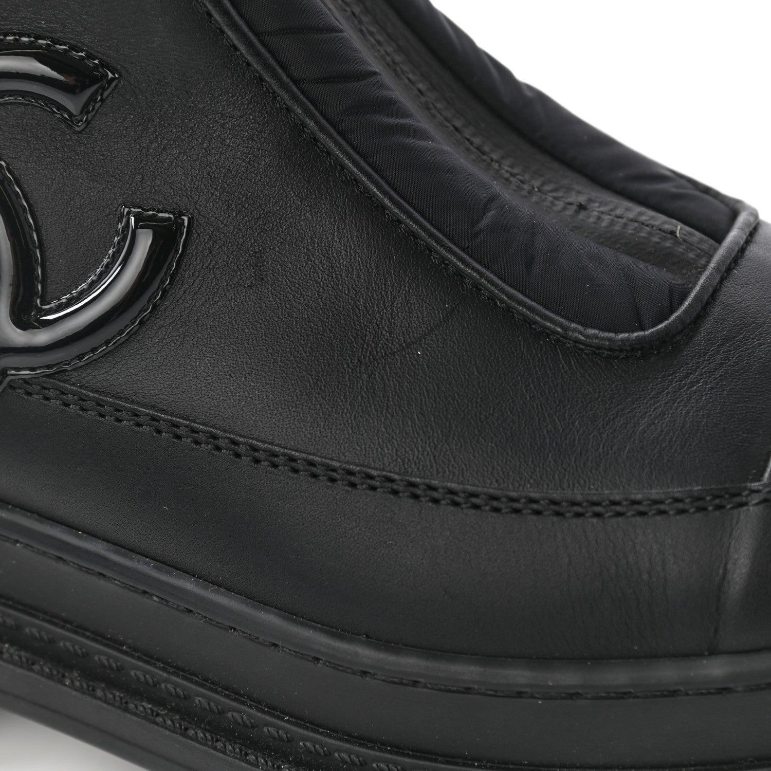 Chanel Calfskin Nylon CC Ankle Snow Boots 37 Black 10 of 17