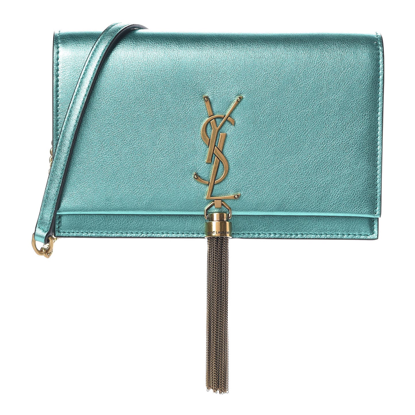 Laminated Calfskin Classic Monogram Kate Tassel Chain Wallet Green