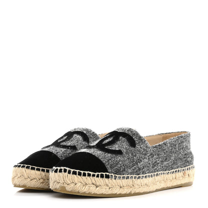 Chanel Tweed Velvet CC Espadrilles 39 Grey Black 4 of 9