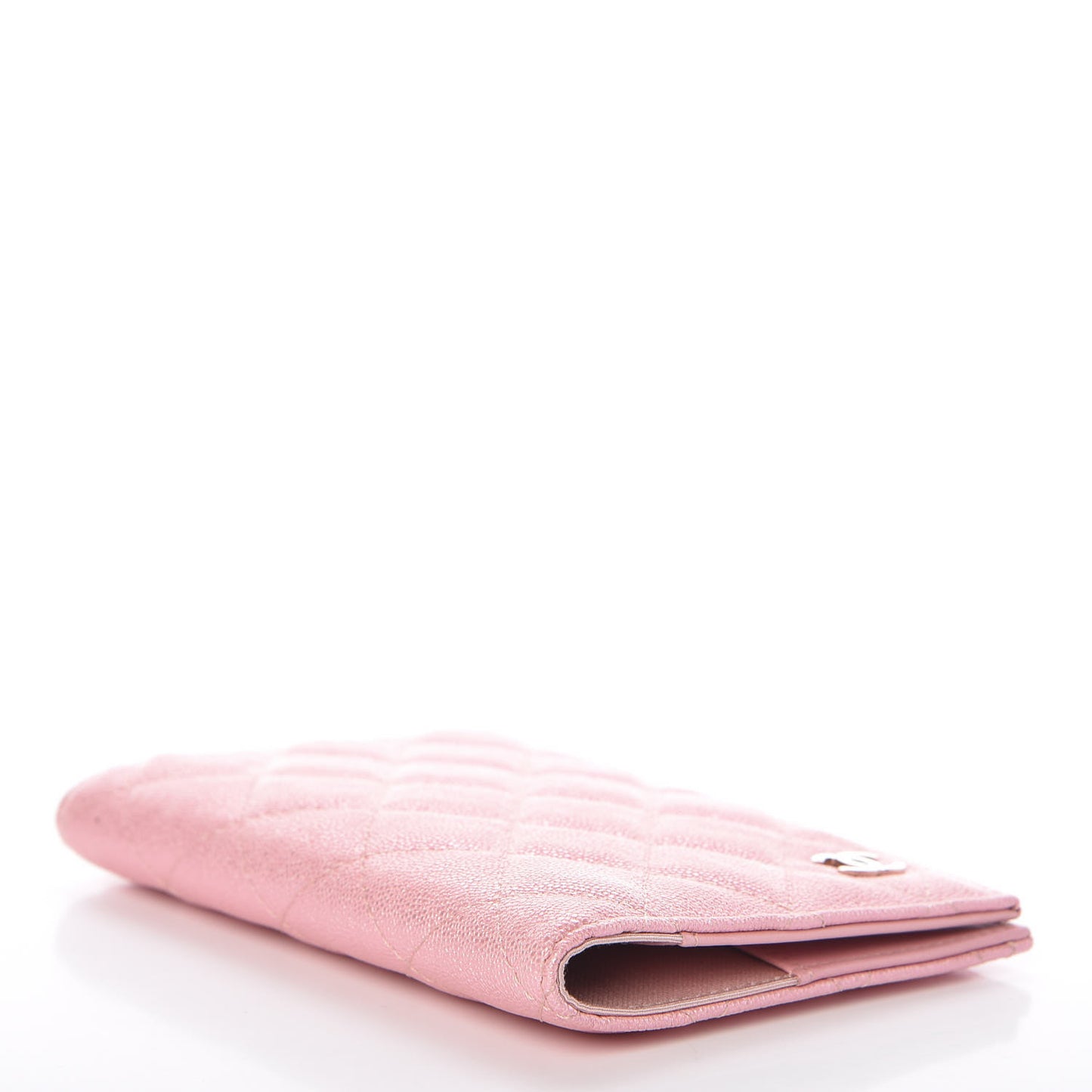 Iridescent Caviar Quilted Passport Holder Pink