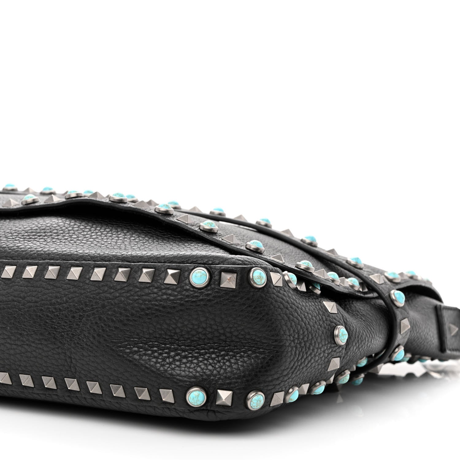 Valentino Garavani Pebbled Calfskin Rockstud Rolling Flap Messenger Bag Black 10 of 15