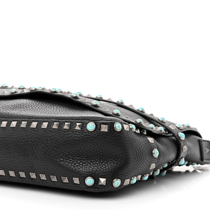 Valentino Garavani Pebbled Calfskin Rockstud Rolling Flap Messenger Bag Black 10 of 15