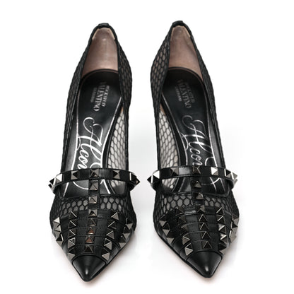 Valentino Garavani Calfskin Mesh Rockstud Alcove 100mm Pumps 39 Black 2 of 7