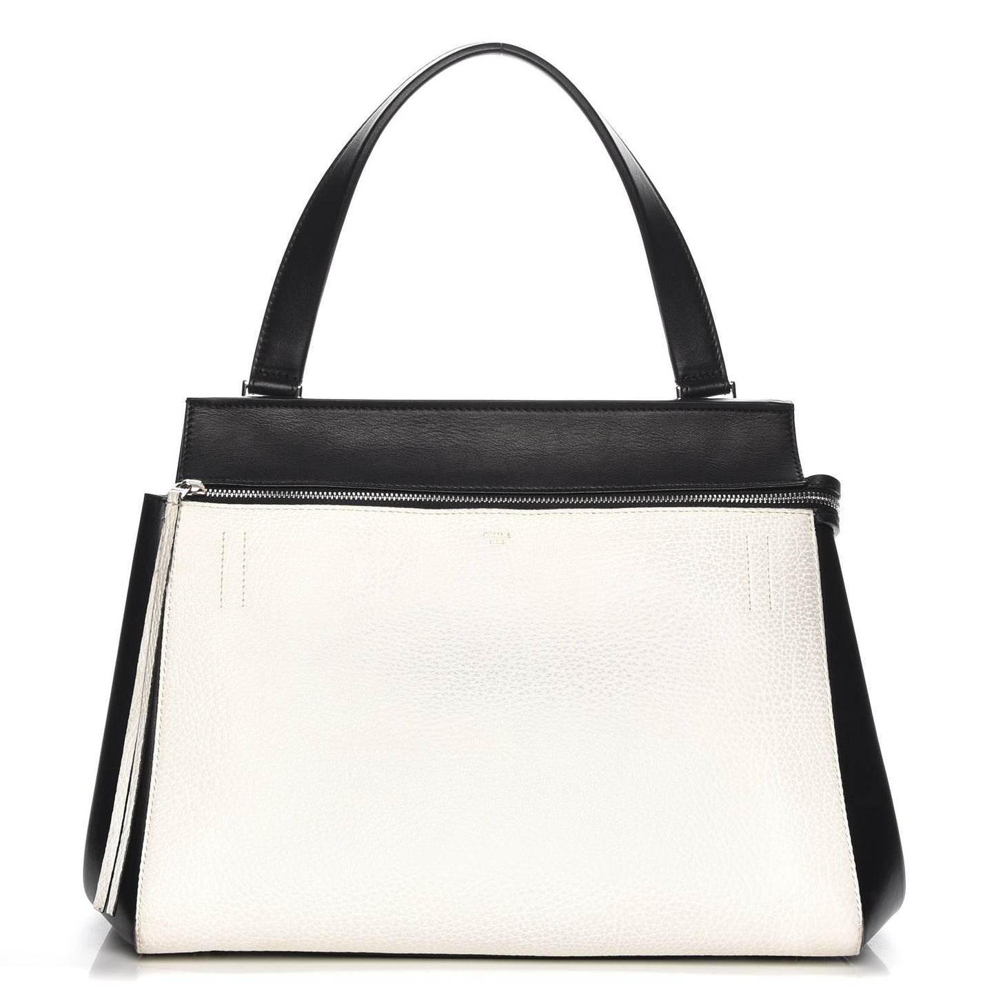 Textured Calfskin Small Bi-Color Edge Shoulder Bag Black Cream