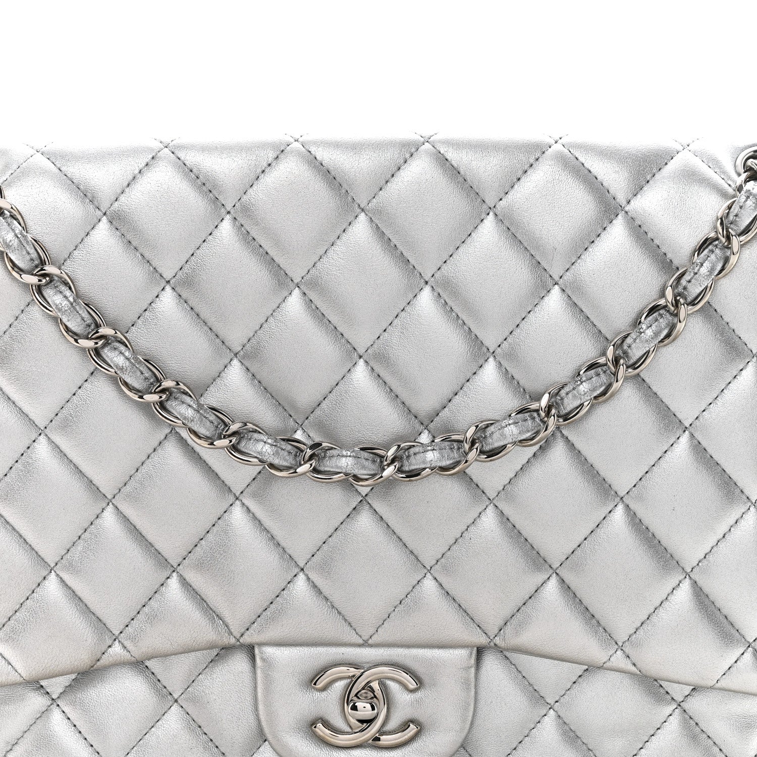 Chanel Metallic Lambskin Quilted Maxi Single Flap Silver 1818257