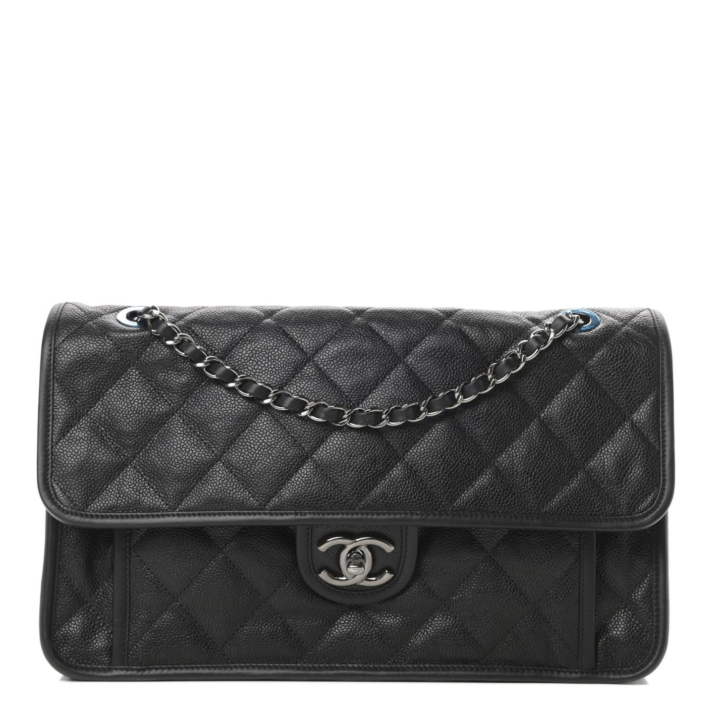 Caviar Quilted Large French Riviera Flap Black