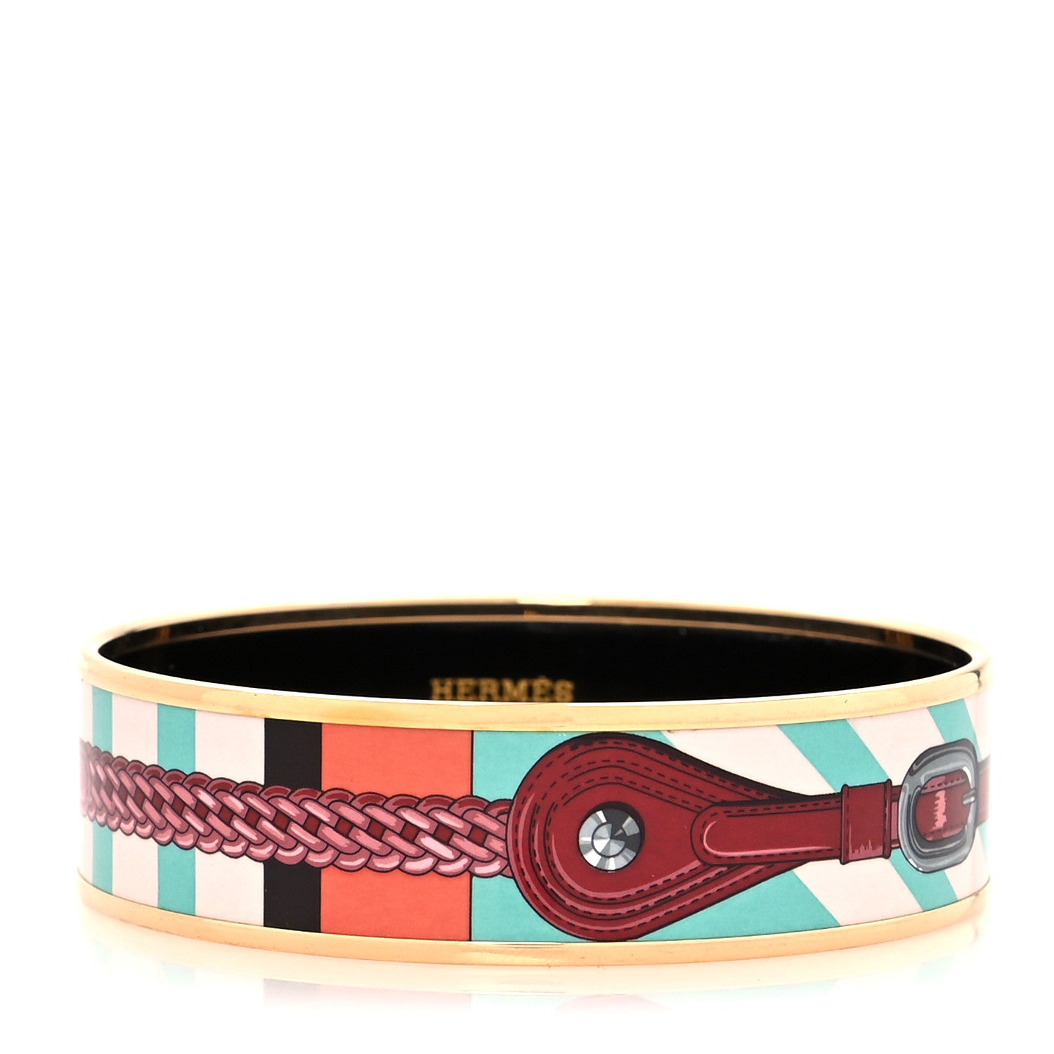 Hermes Enamel Printed Wide Coaching Bracelet Rose Couture 1 of 5