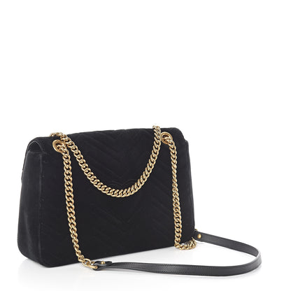 Gucci Velvet Matelasse Loved Embroidered Medium GG Marmont Shoulder Bag Black 2 of 8