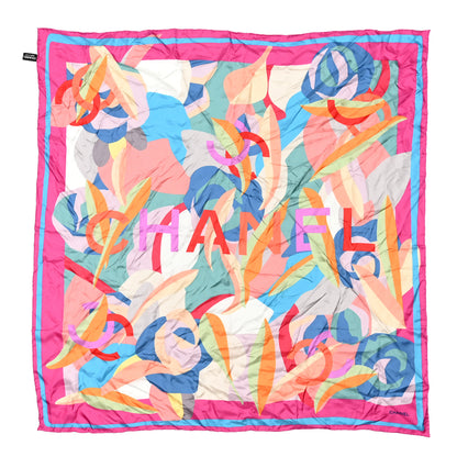 Chanel Silk CC Logo Floral Square Scarf Pink Blue 1 of 3