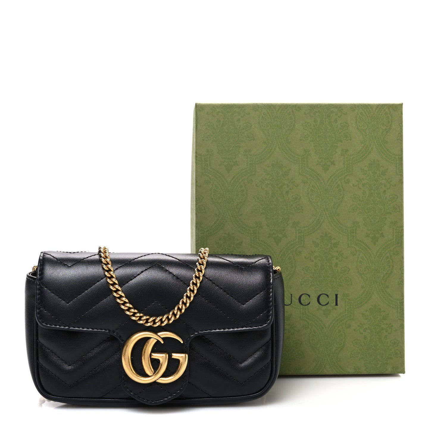 Calfskin Matelasse Super Mini GG Marmont Shoulder Bag Black