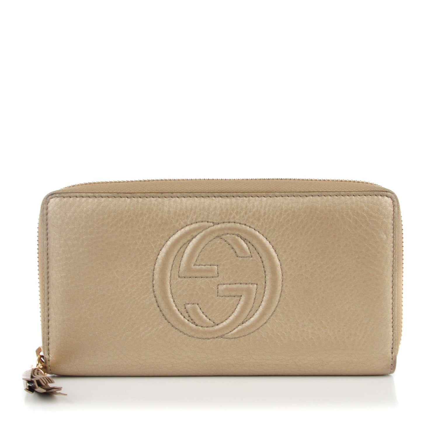 Metallic Pebbled Calfskin Soho Zip Around Wallet Golden Beige