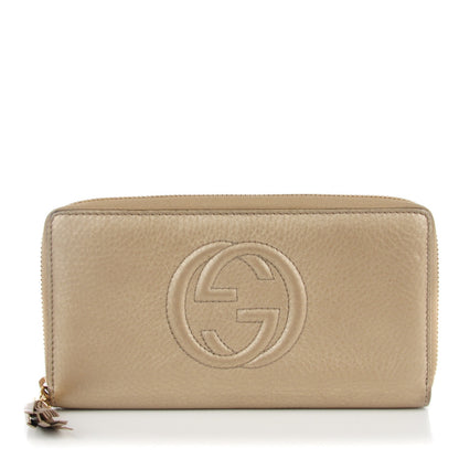 Gucci Metallic Pebbled Calfskin Soho Zip Around Wallet Golden Beige 1 of 6