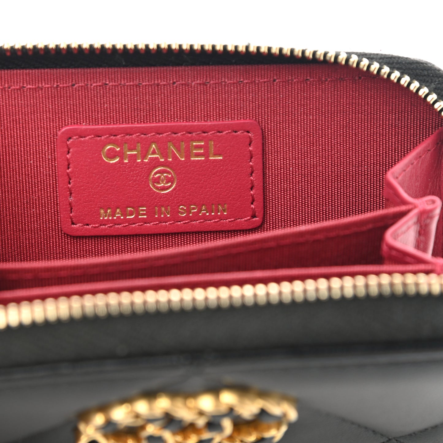 Lambskin Quilted Chanel 19 Zip Around Coin Purse Wallet Black