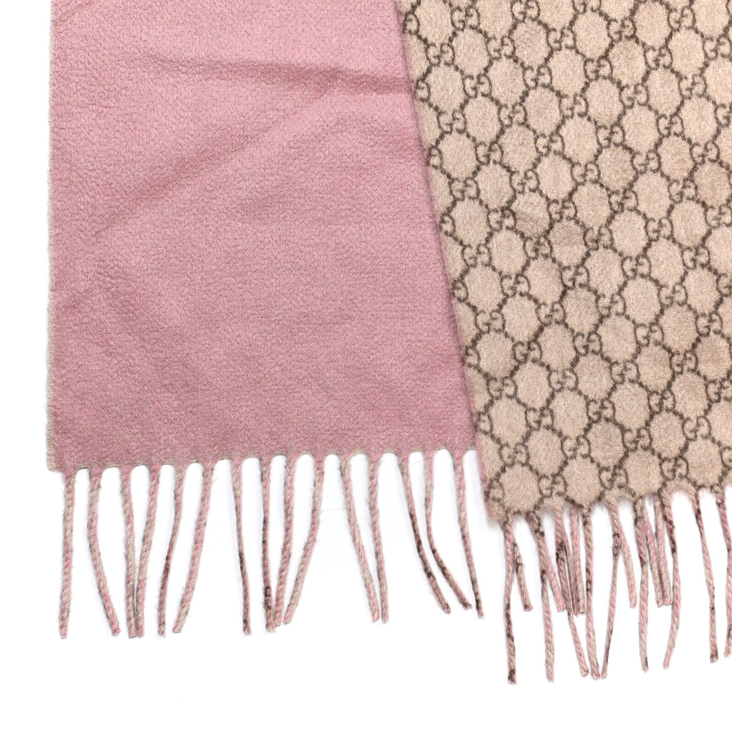 Gucci Cashmere Monogram Fringe Scarf Beige Pink 3 of 5