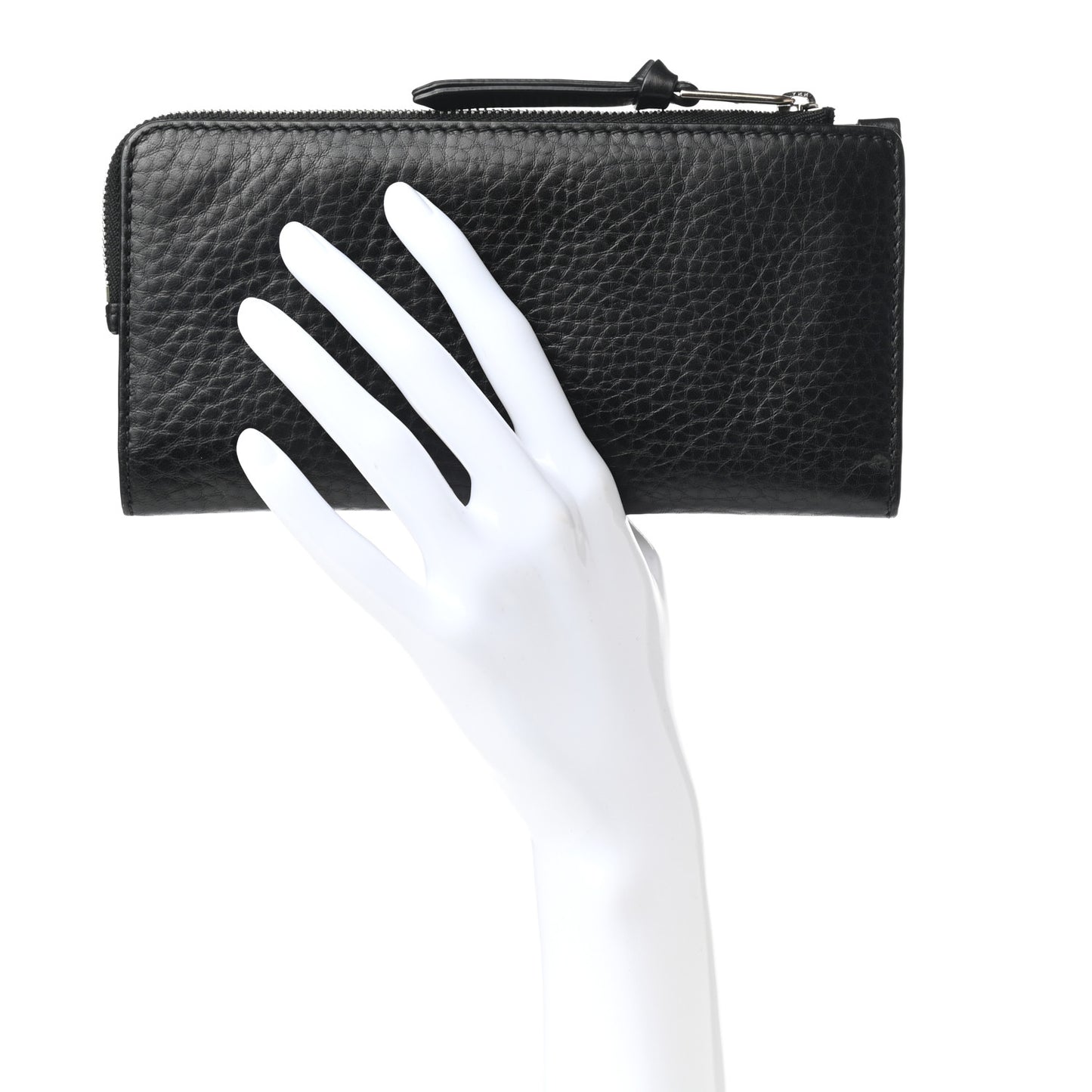 Signature Grain Calfskin Check Embossed Zip Wallet Black