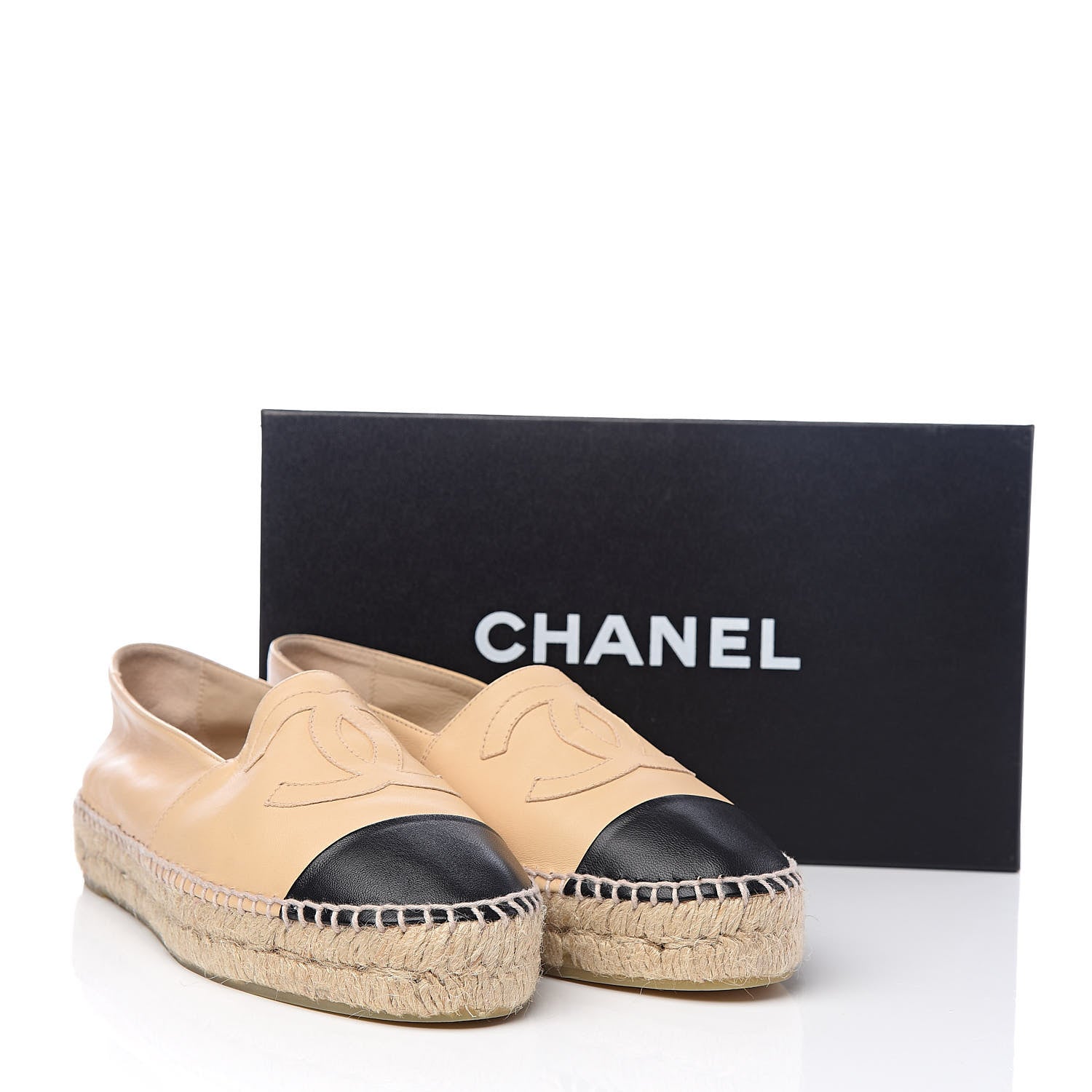 Chanel Lambskin CC Espadrilles 39 Beige Black 10 of 10
