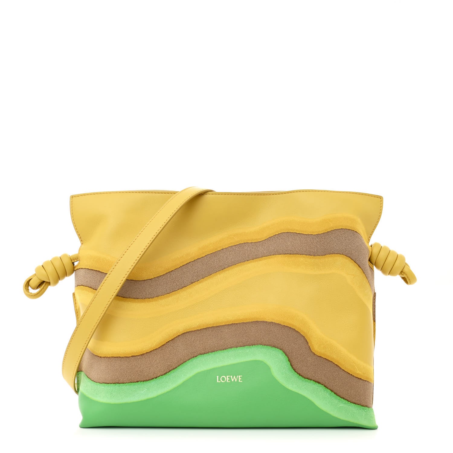Loewe Nappa Calfskin Suede Medium Flamenco Surplus Knot Clutch Apple Green Pale Yellow 1 of 10