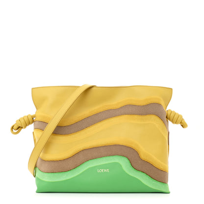 Loewe Nappa Calfskin Suede Medium Flamenco Surplus Knot Clutch Apple Green Pale Yellow 1 of 10
