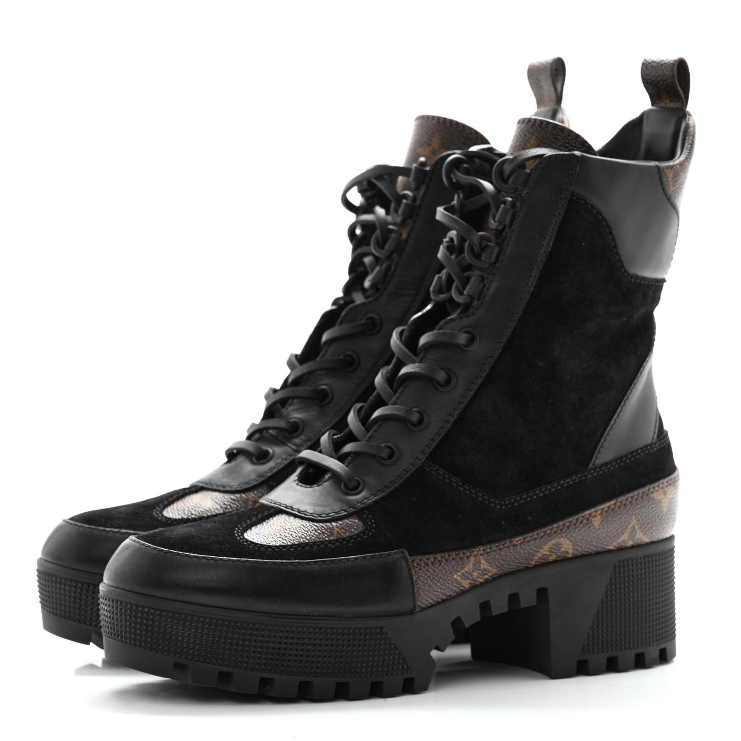 Suede Calfskin Monogram Laureate Platform Desert Boots 40 Black