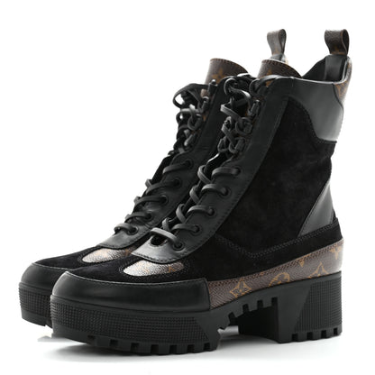Louis Vuitton Suede Calfskin Monogram Laureate Platform Desert Boots 40 Black 2 of 9