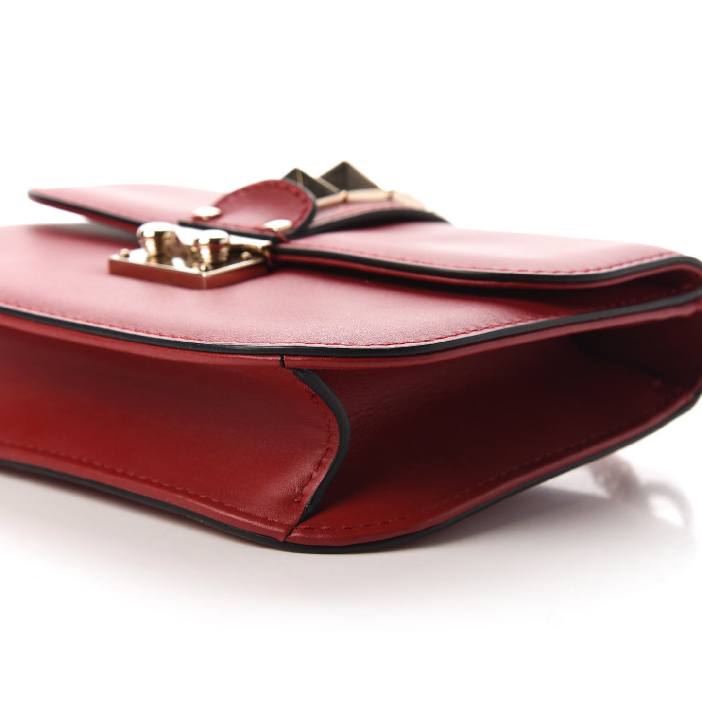 Vitello Small Glam Lock Rockstud Flap Red